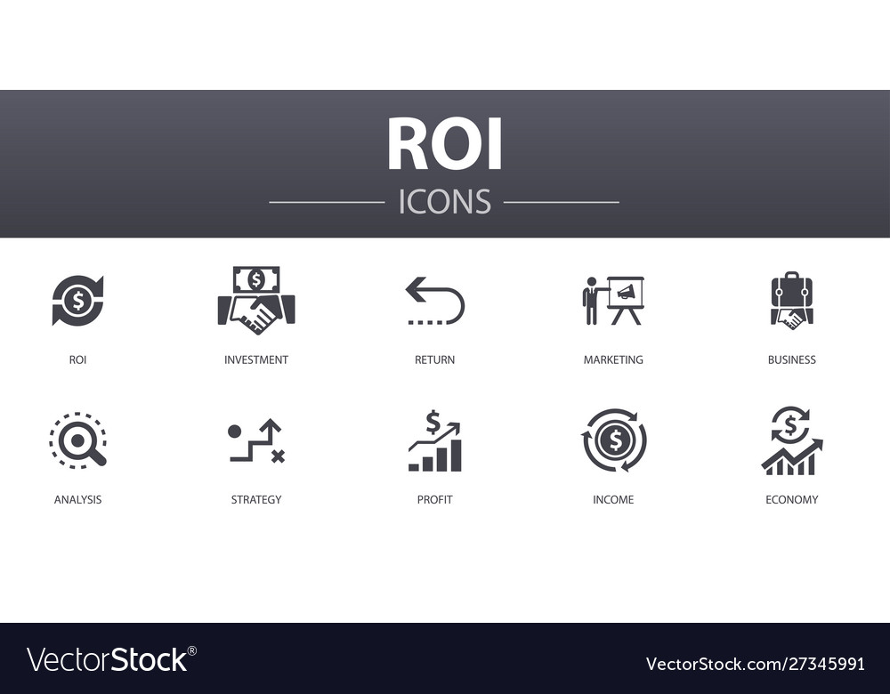 Roi simple concept icons set contains such icons Vector Image