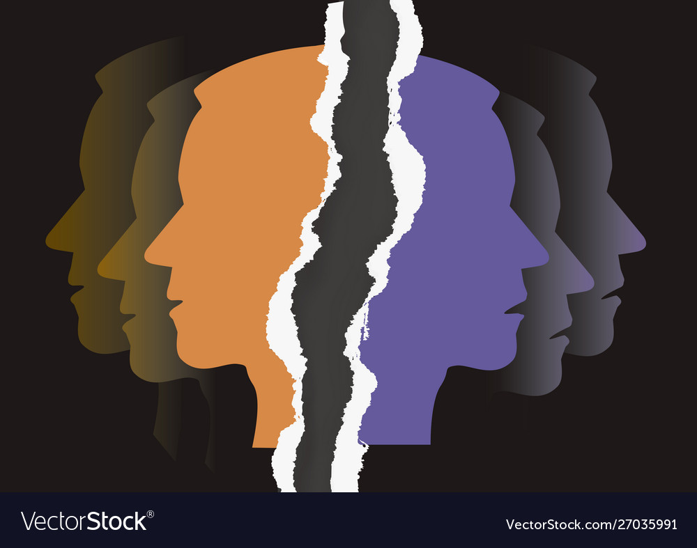 Schizophrenia depression male head silhouettes