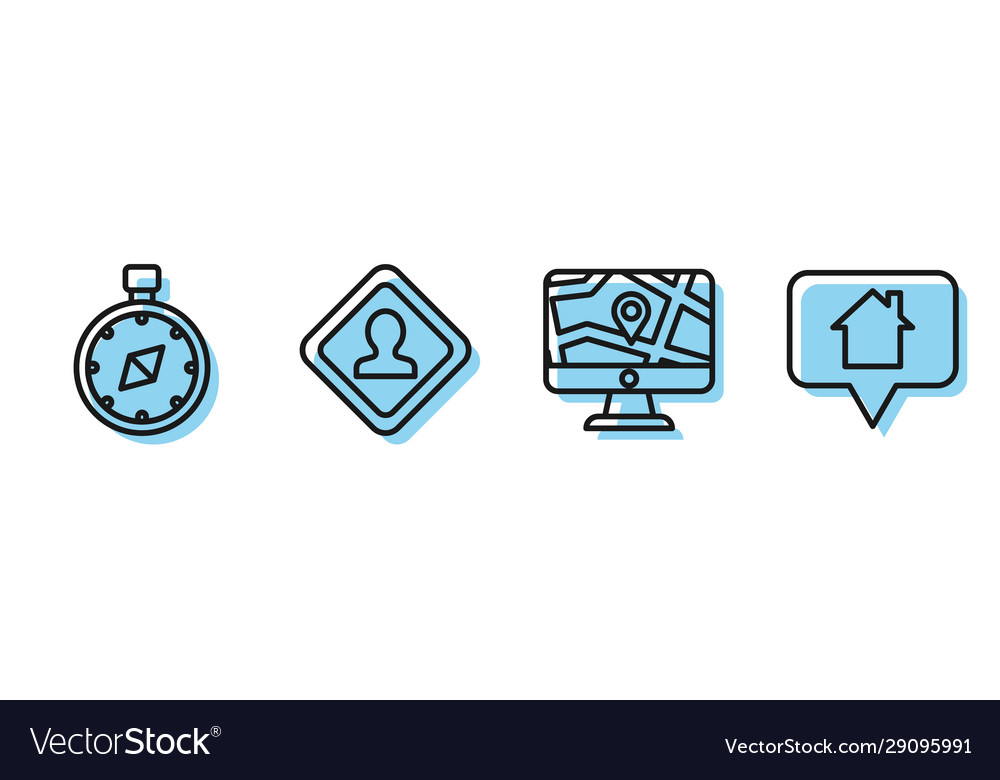 Set line monitor and folded map with location vector image Set line monitor and folded map with location