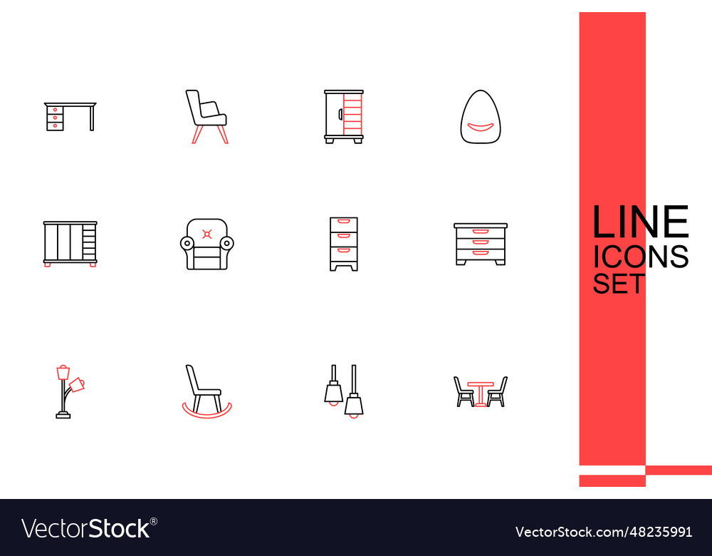 Set line table with chair library bookshelf vector image Set line table with chair library bookshelf