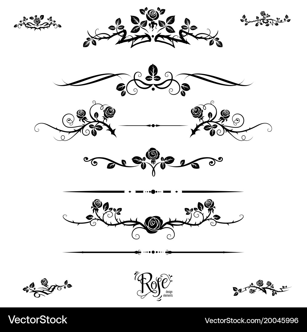 Black flowers elements Royalty Free Vector Image