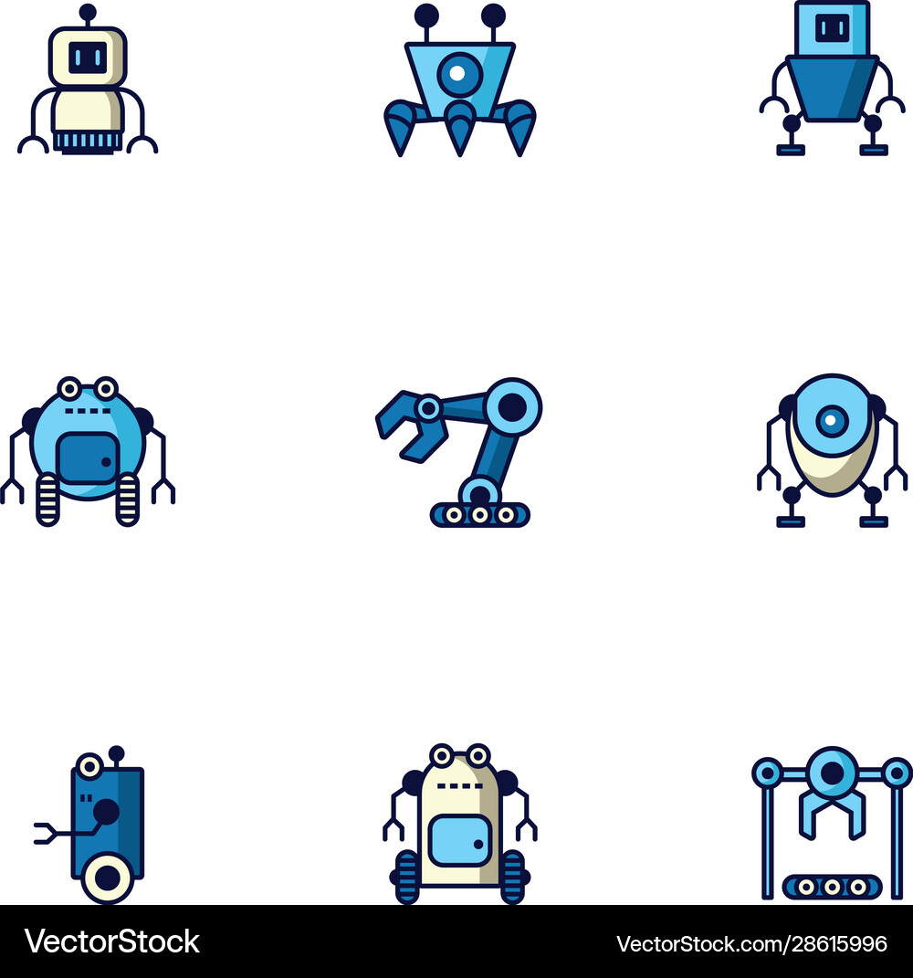 Bundle robots cyborg set icons Royalty Free Vector Image