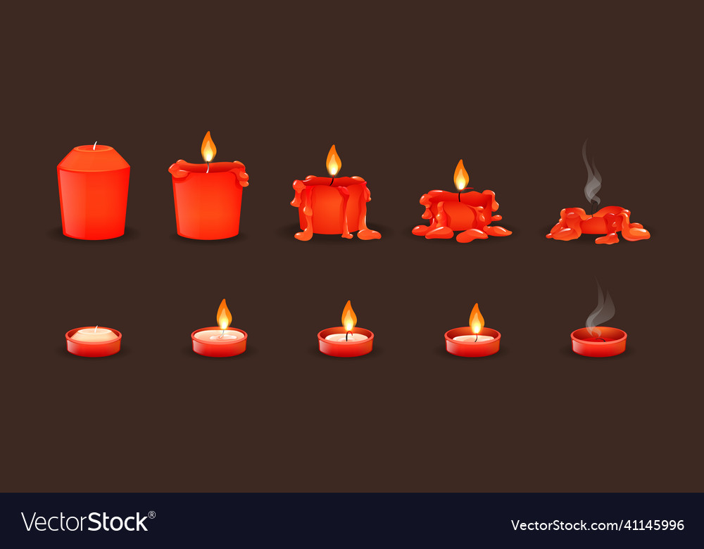 Cartoon burning wax candles on the different