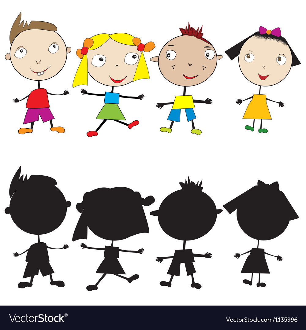 Children Silhouettes and Doodle Figures