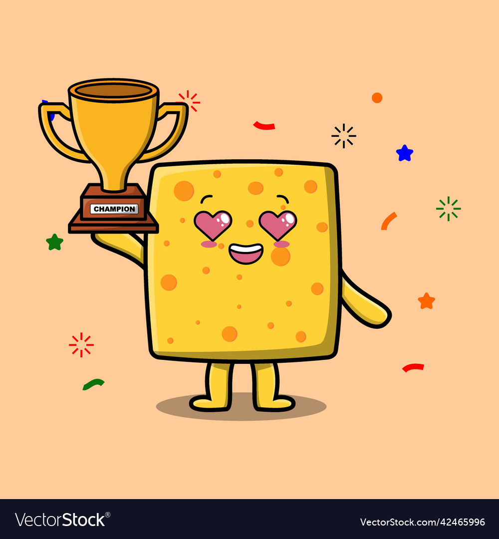 Cute cartoon of cheese is holding golden trophy Vector Image