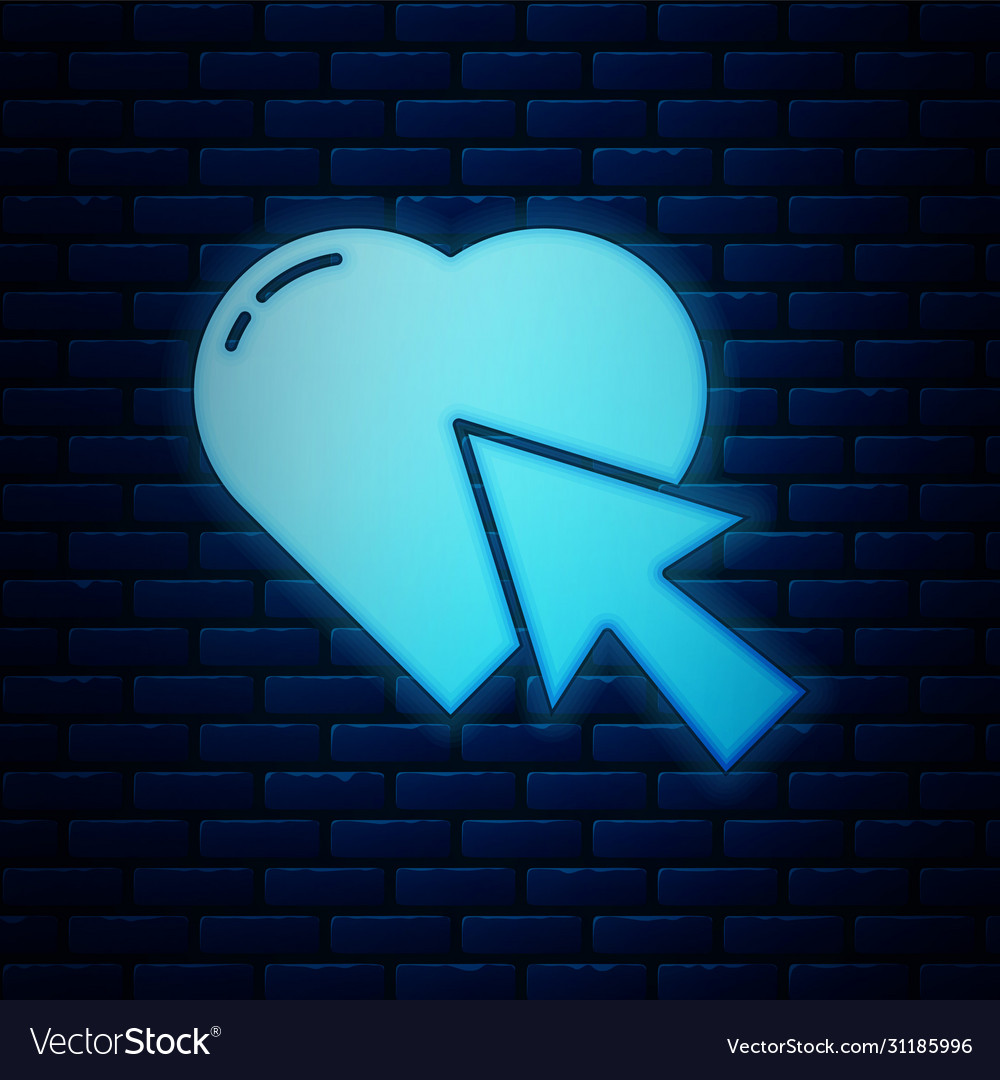 Glowing neon heart and cursor click icon isolated Vector Image Glowing neon heart and cursor click icon isolated