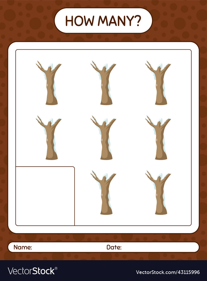 How many counting game with dead tree worksheet vector image How many counting game with dead tree worksheet