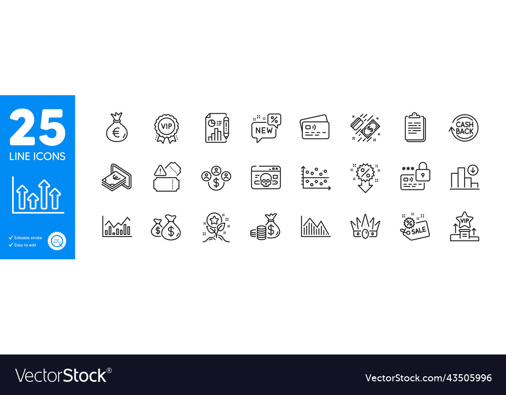 Outline icons set new coins bag and dot plot vector image Outline icons set new coins bag and dot plot