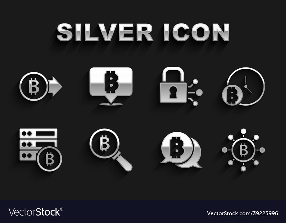 Set magnifying glass with bitcoin clock vector image Set magnifying glass with bitcoin clock