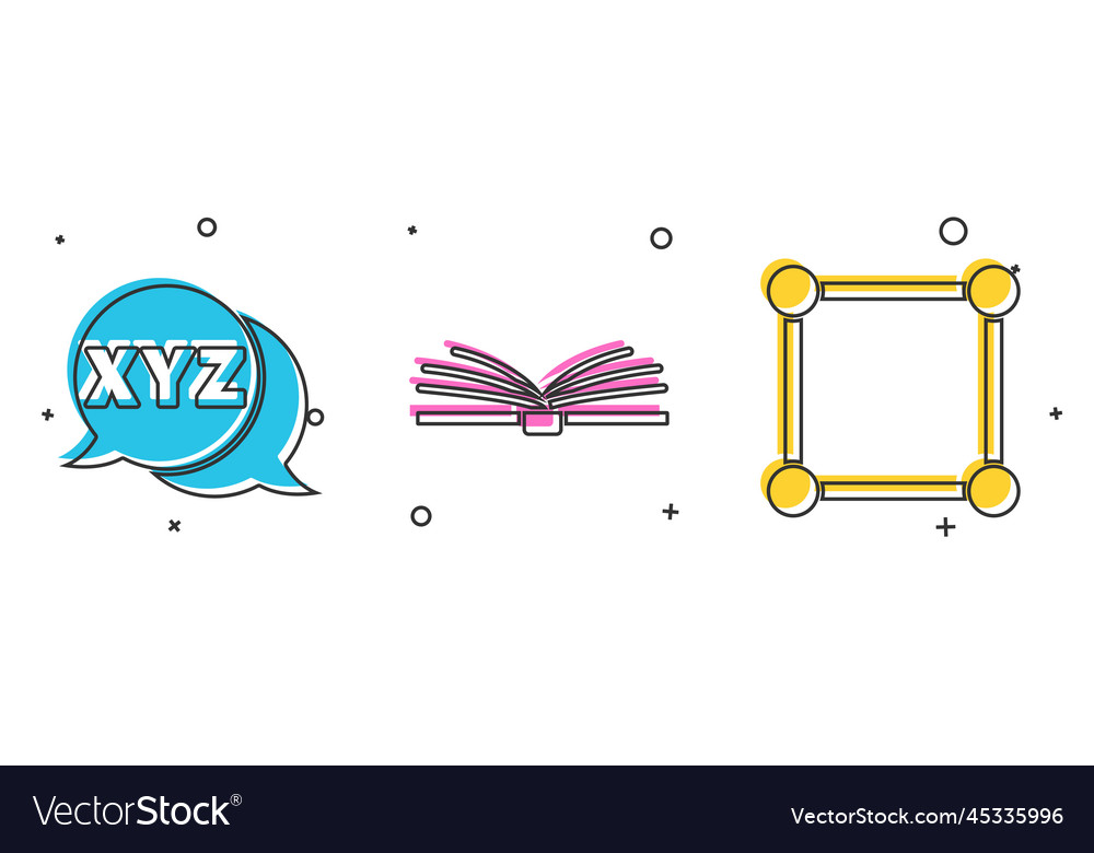 Set xyz coordinate system open book and geometric vector image Set xyz coordinate system open book and geometric