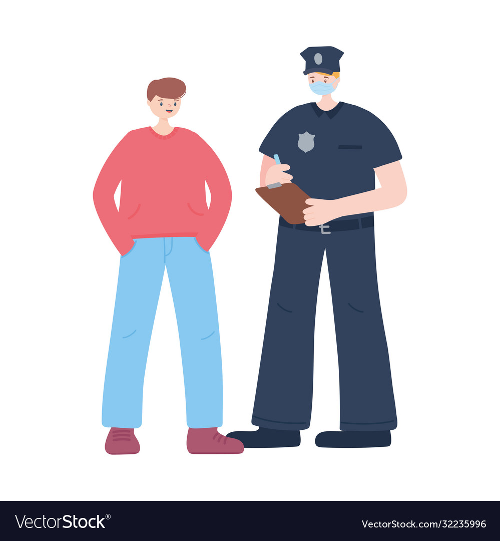 Thank you essential workers policeman and boy Vector Image