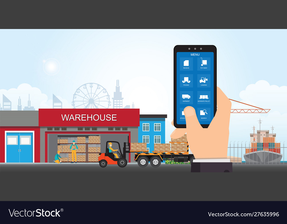 Warehousing and storage app on a smartphone with Vector Image