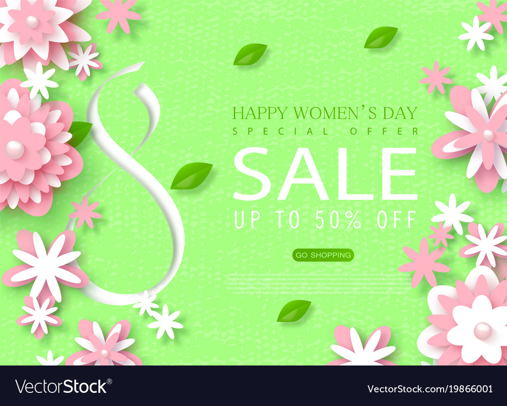 8 March Happy Womens Day Sale Banner Beautiful Vector Image