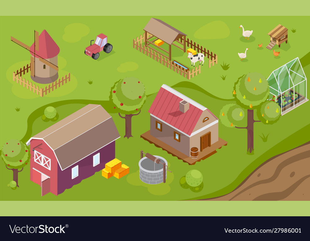 Countryside isometric background Royalty Free Vector Image