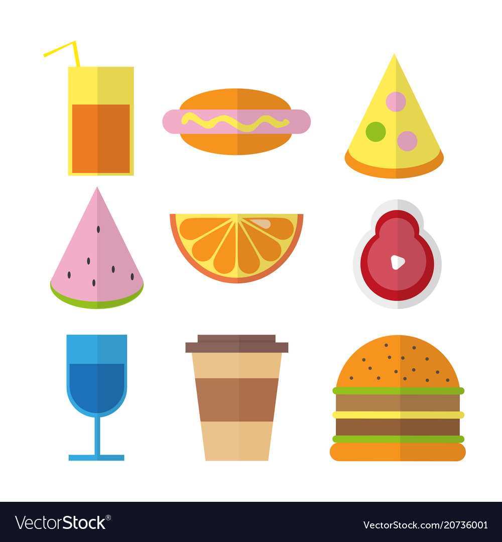 Flat fast food colorful in bright Vector Image Flat fast food colorful in bright