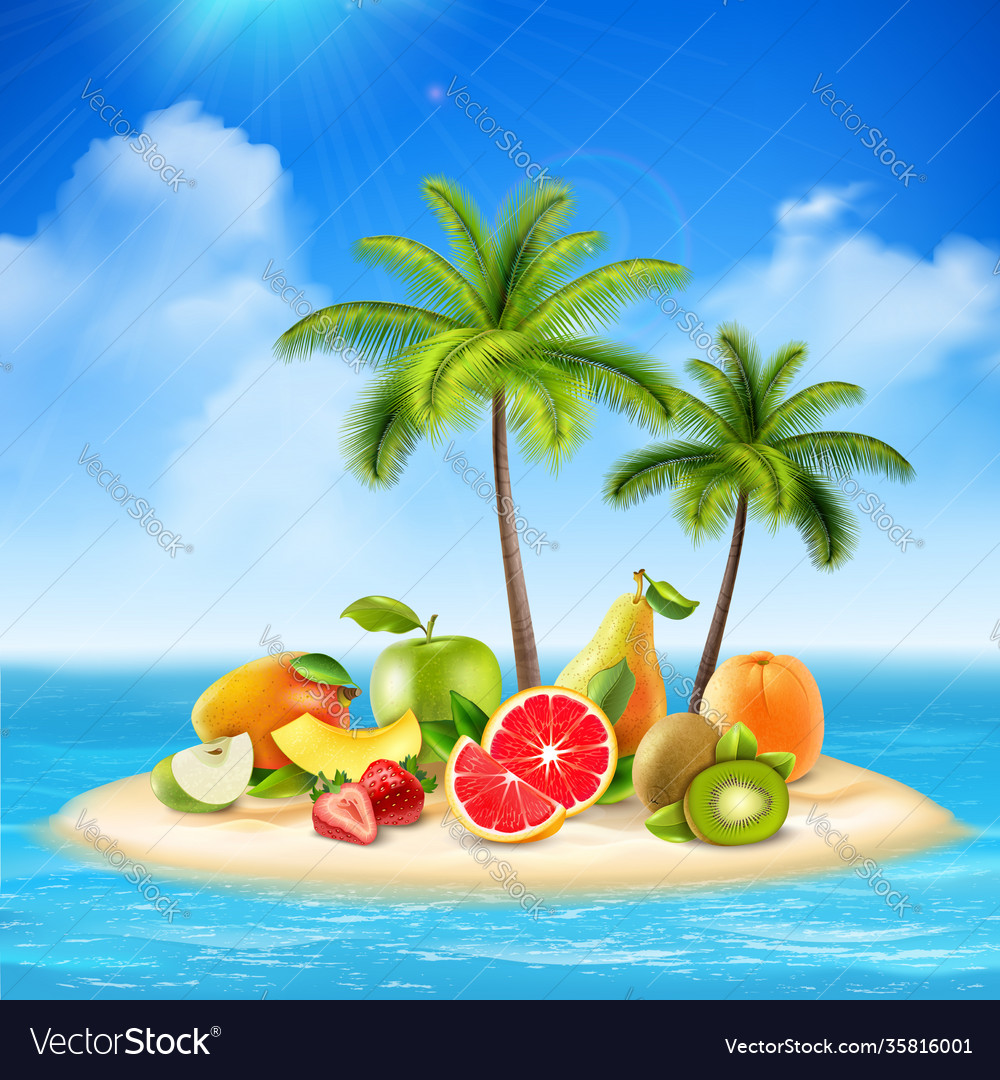 Fruity island background concept vector image Fruity island background concept