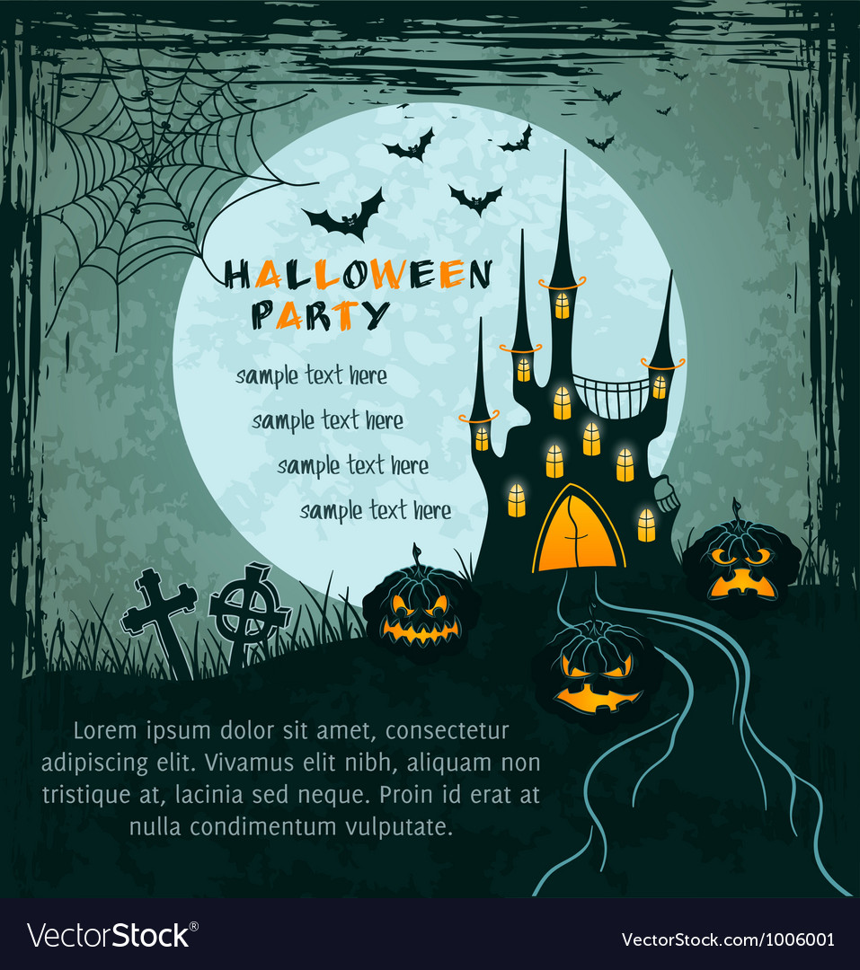 Green grungy halloween background with castle Vector Image