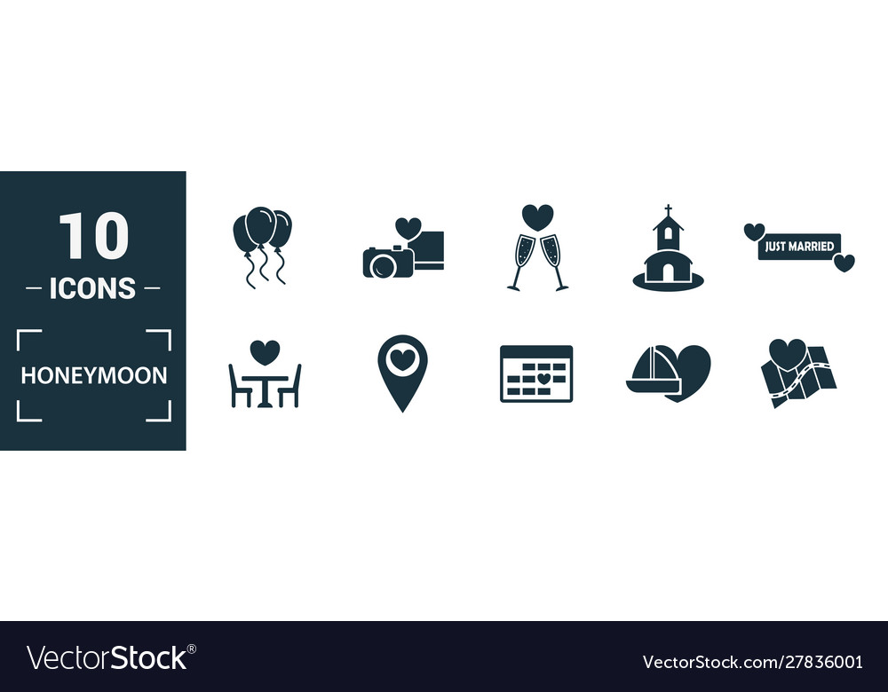 Honeymoon icon set include creative elements