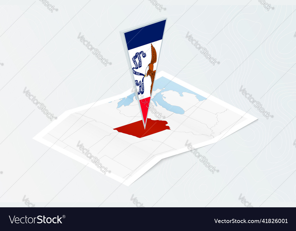 Isometric paper map of iowa with triangular flag
