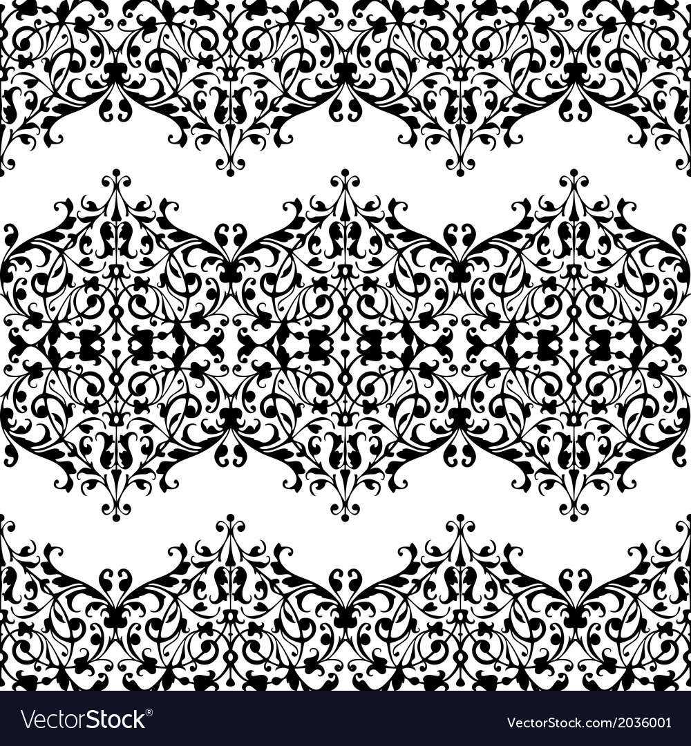 Lace black seamless pattern with flowers on white