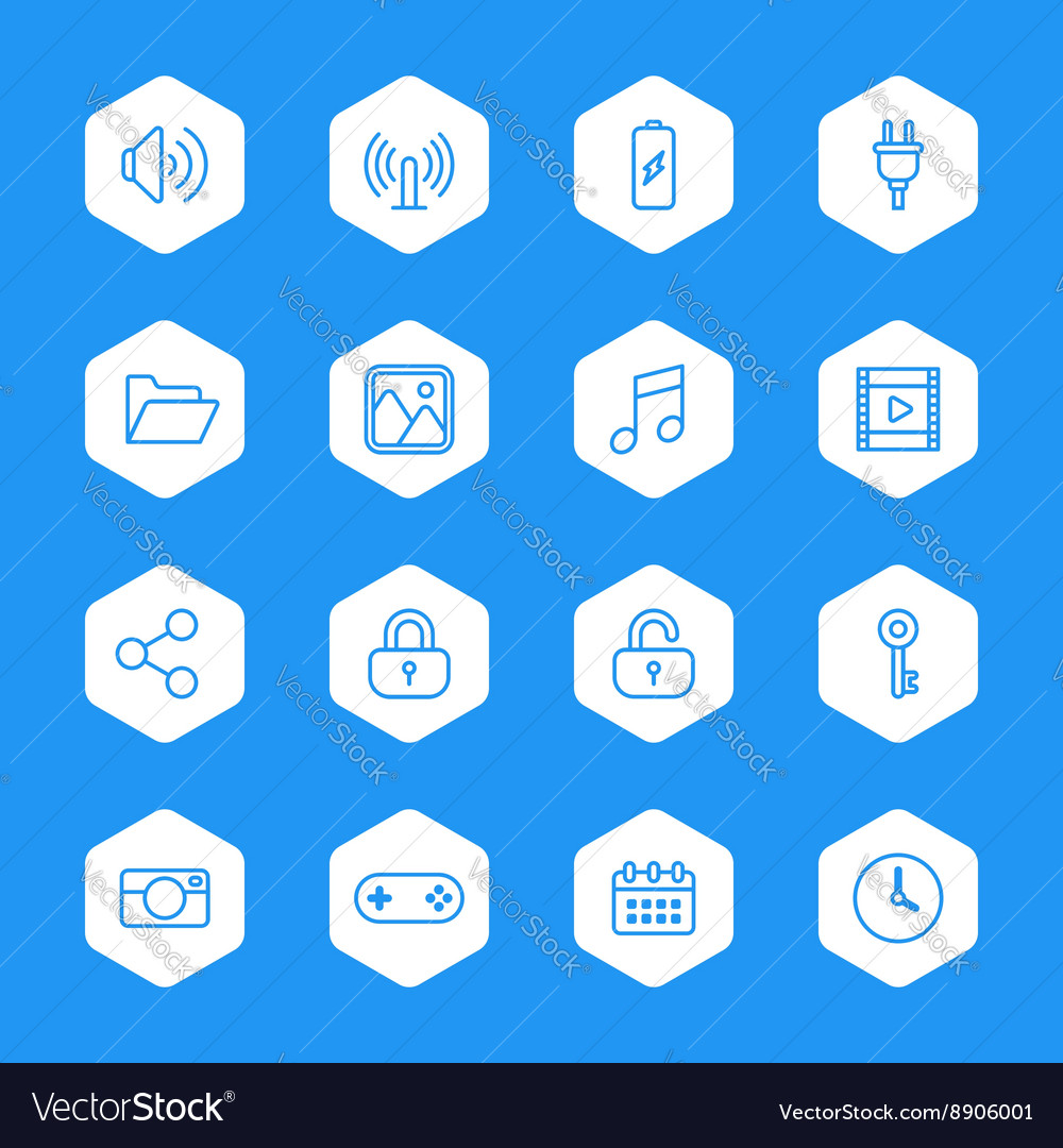 Line web icon set on white hexagon