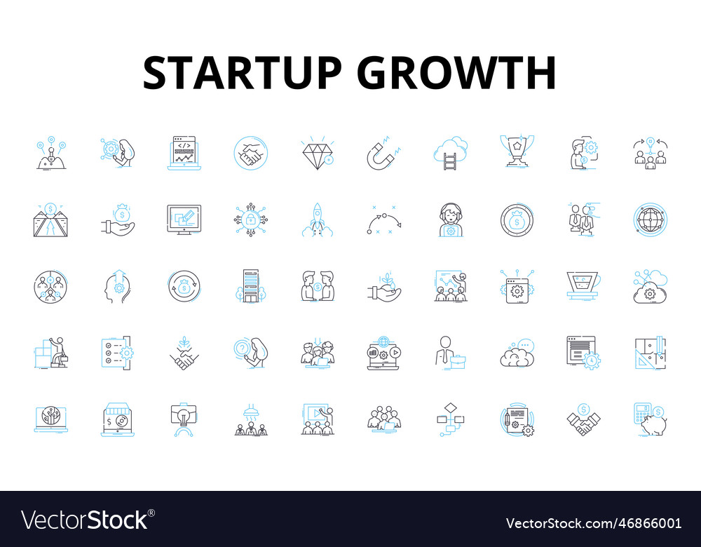 Startup growth linear icons set innovation