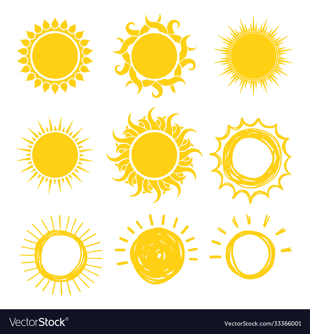 Sun shapes set isolated on white background vector image Sun shapes set isolated on white background