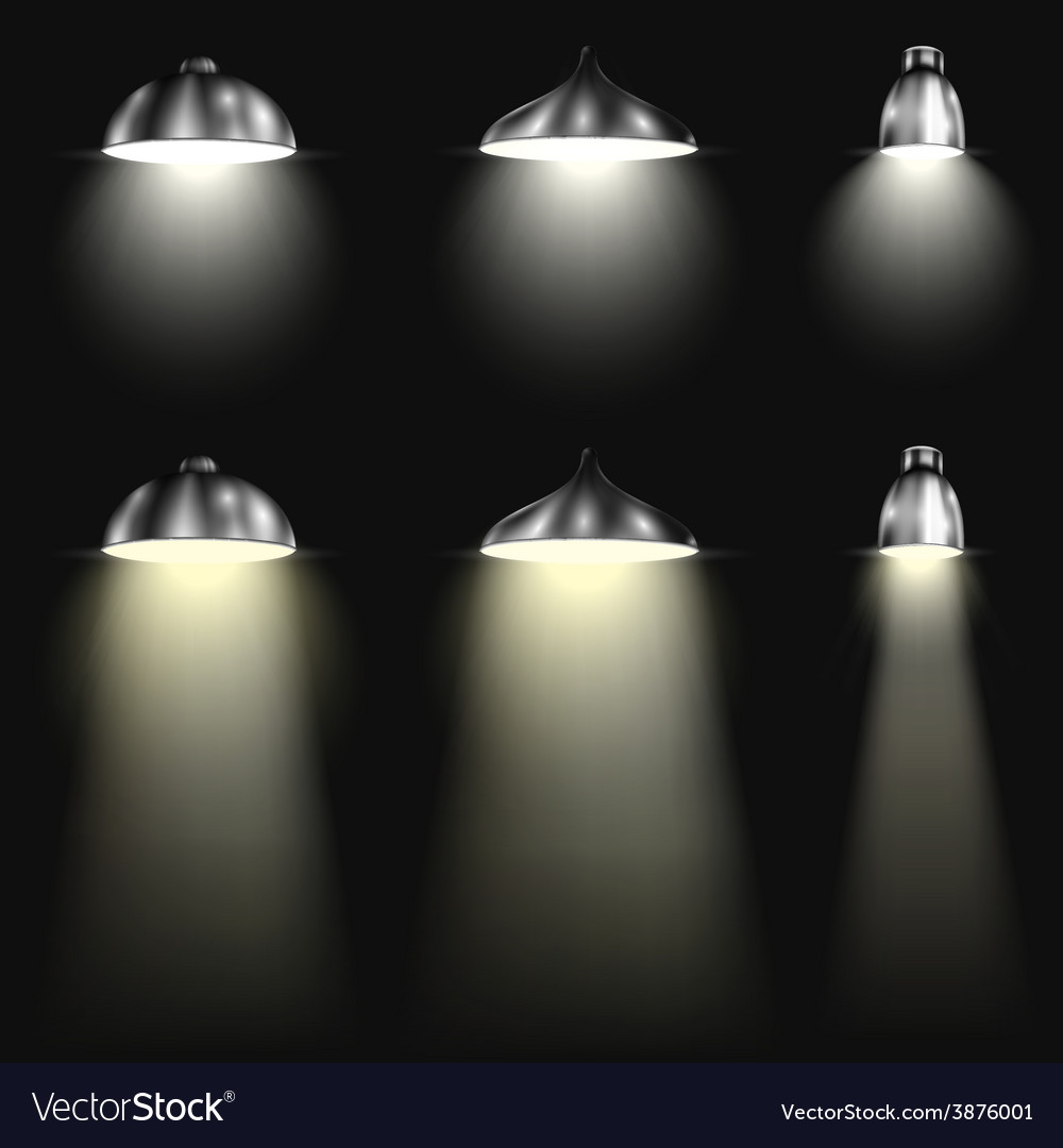 Three types spotlights with beams Royalty Free Vector Image