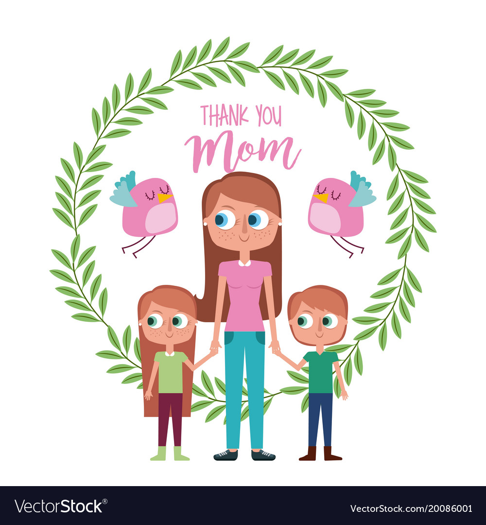 Frau mit Kind wreaht Blumenvogel - danke Mutter