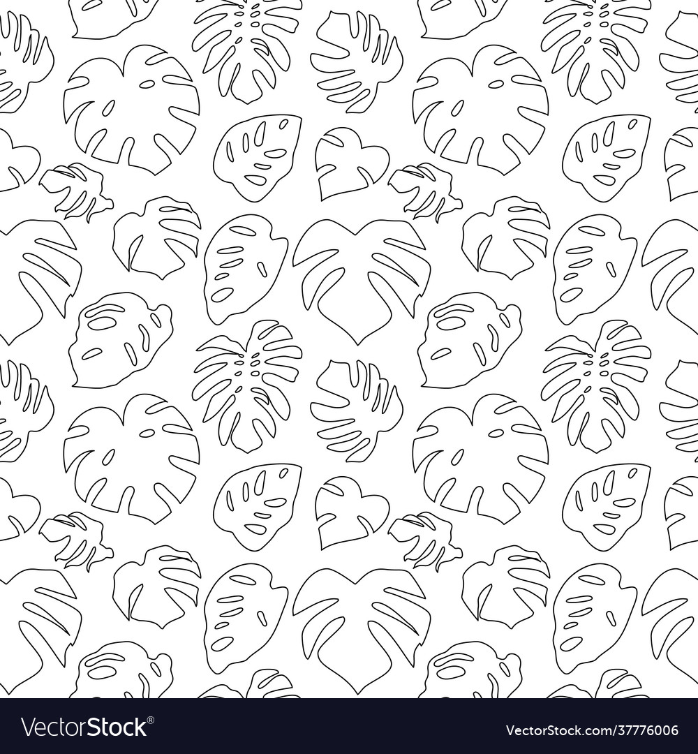 Black and white seamless pattern with tropical