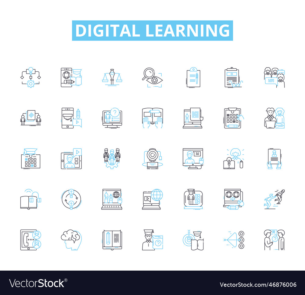 Digital learning linear icons set e-learning vector image Digital learning linear icons set e-learning