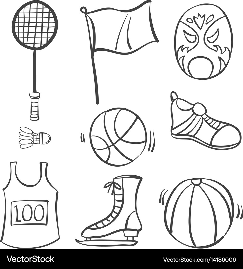 Doodle sport hand draw equipment Royalty Free Vector Image