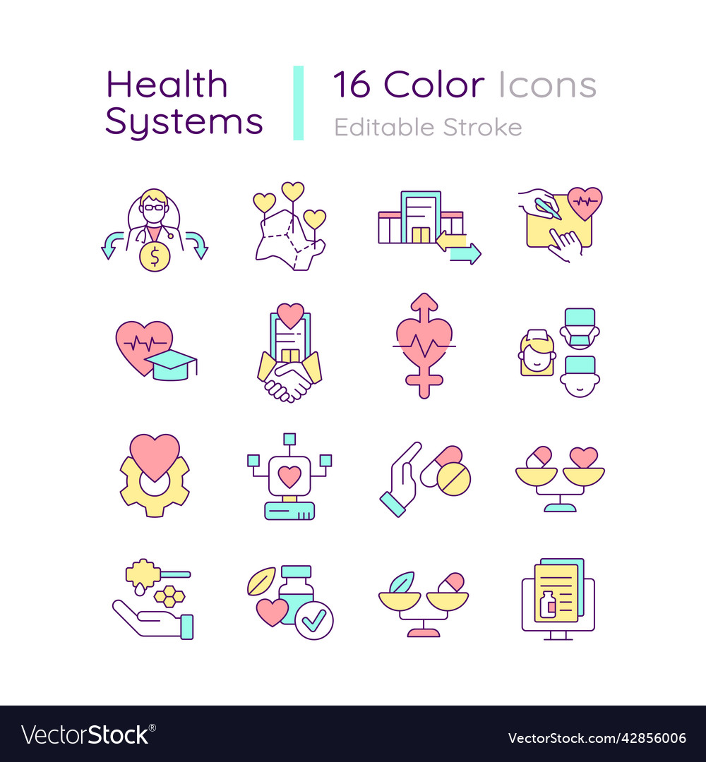 Health systems rgb color icons set