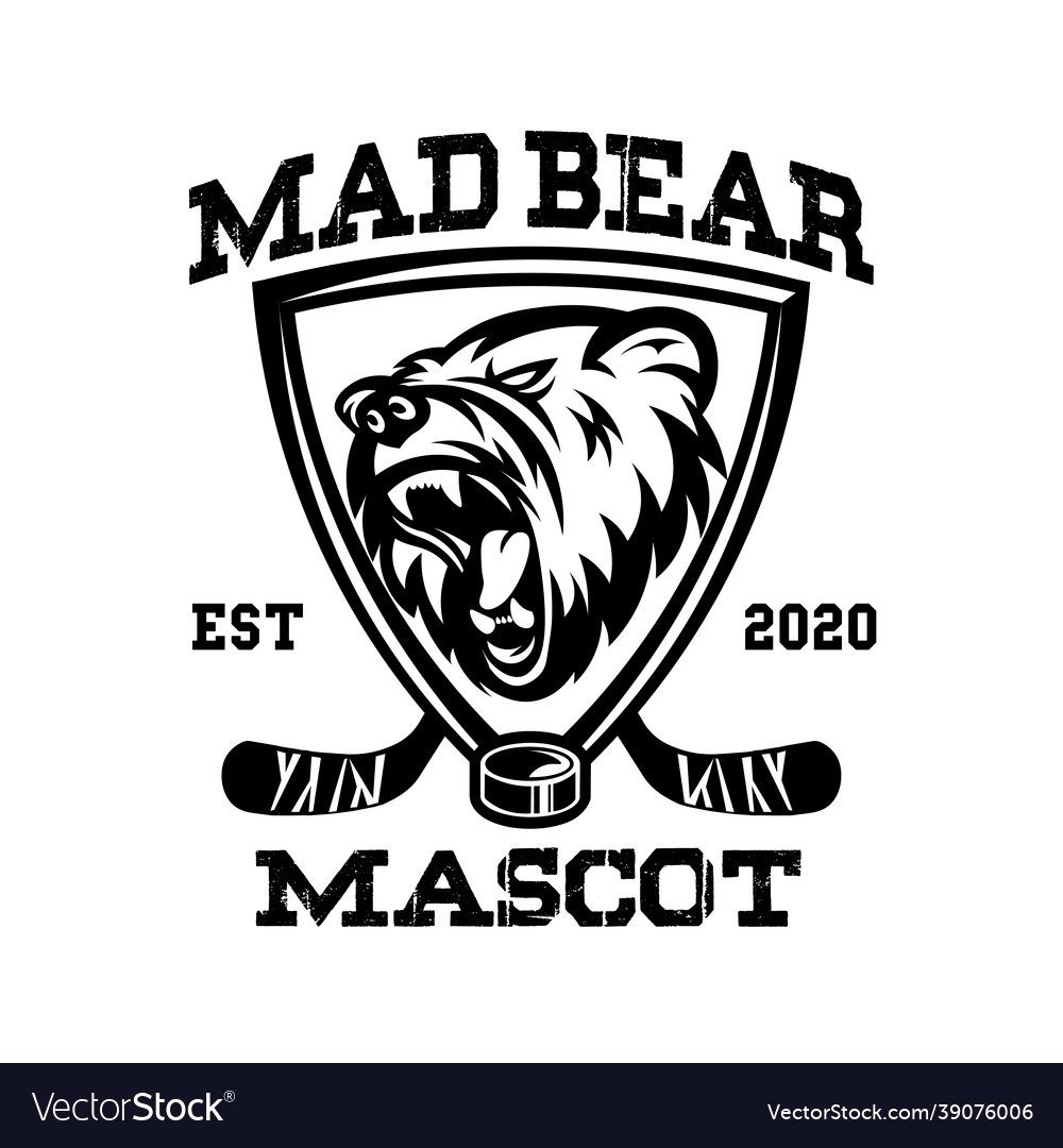 Hockey team mascot logo with bear head icon