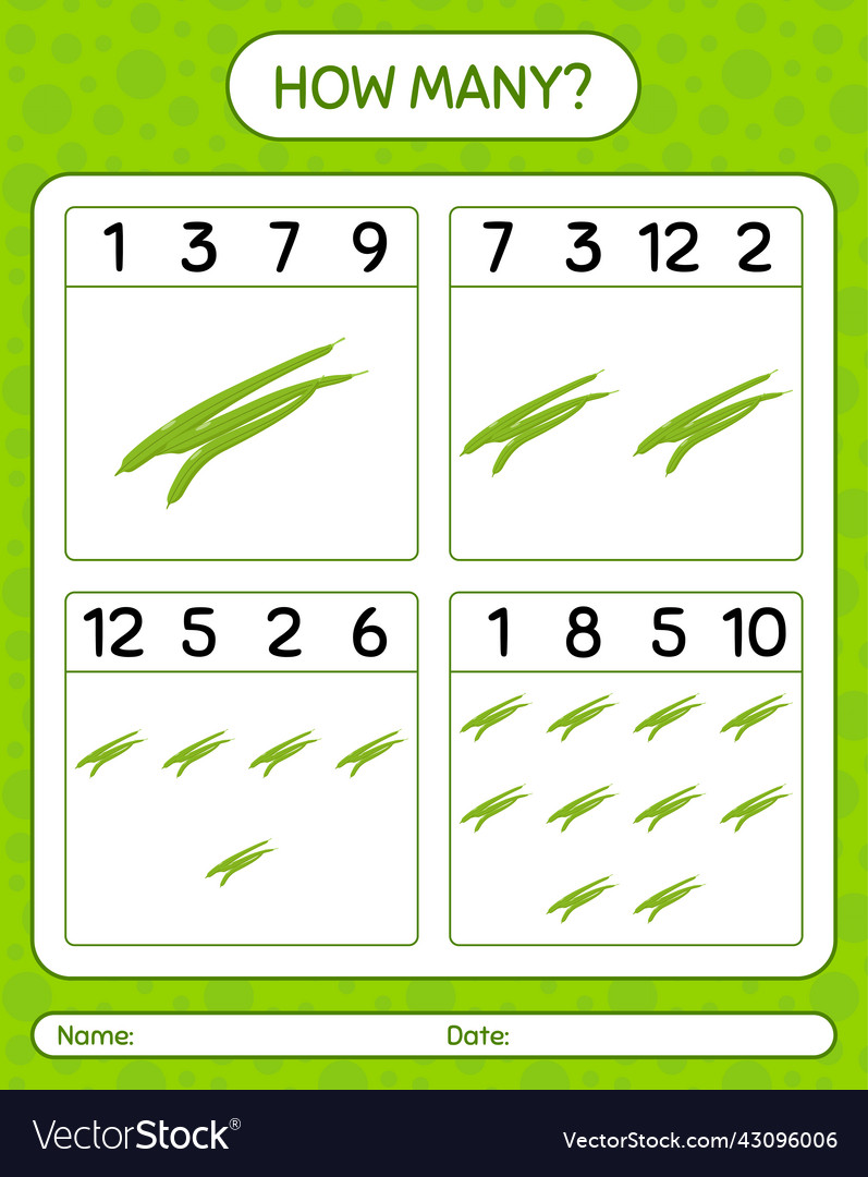 How many counting game with green bean worksheet