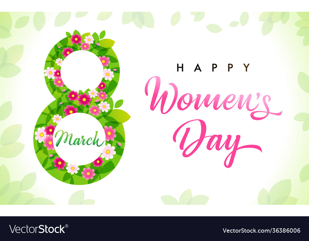 March 8 happy womens day leaves number banner Vector Image