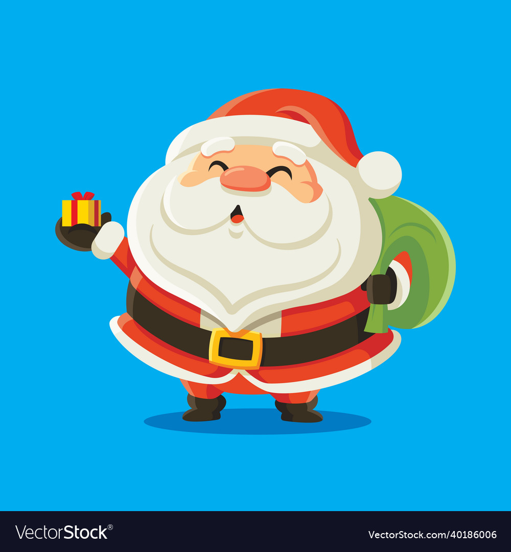 Santa claus holding christmas present and gift bag