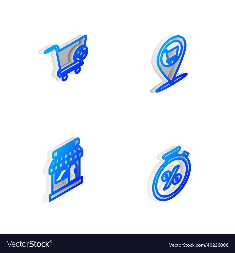 Set isometric line location shopping cart add Vector Image Set isometric line location shopping cart add