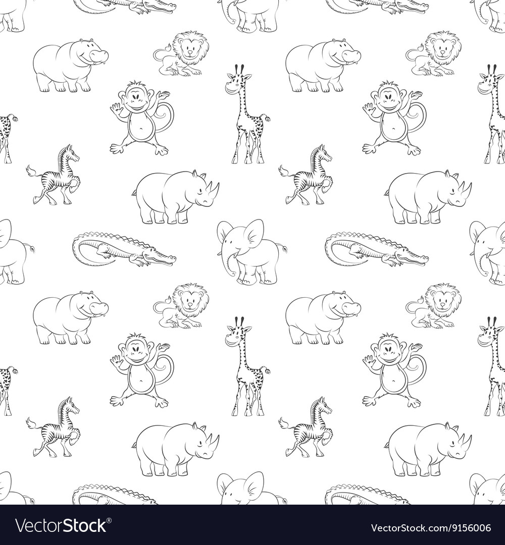 Wild animals seamless pattern cartoon style Vector Image