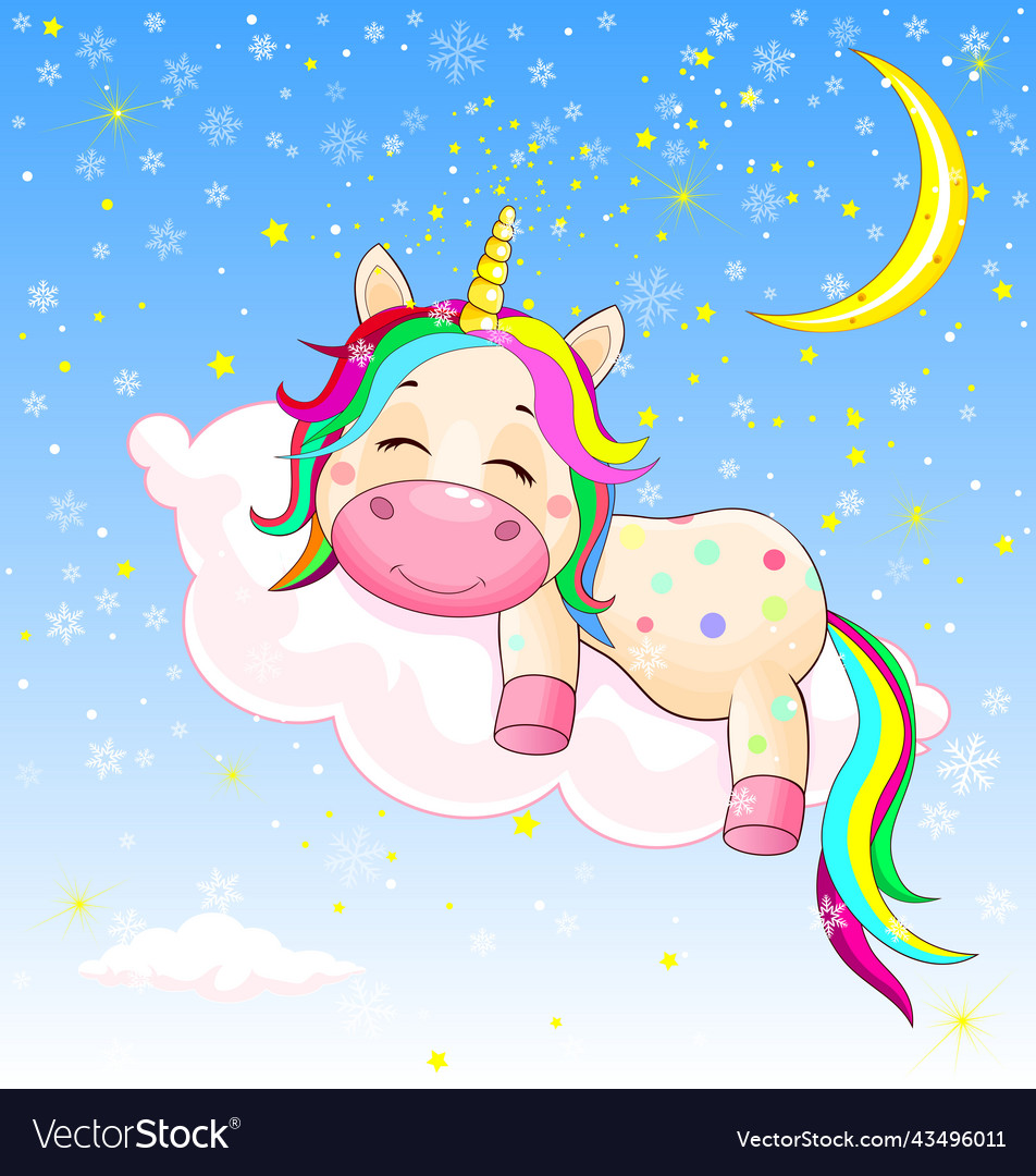 Baby unicorn sleeping on a cloud vector image Baby unicorn sleeping on a cloud