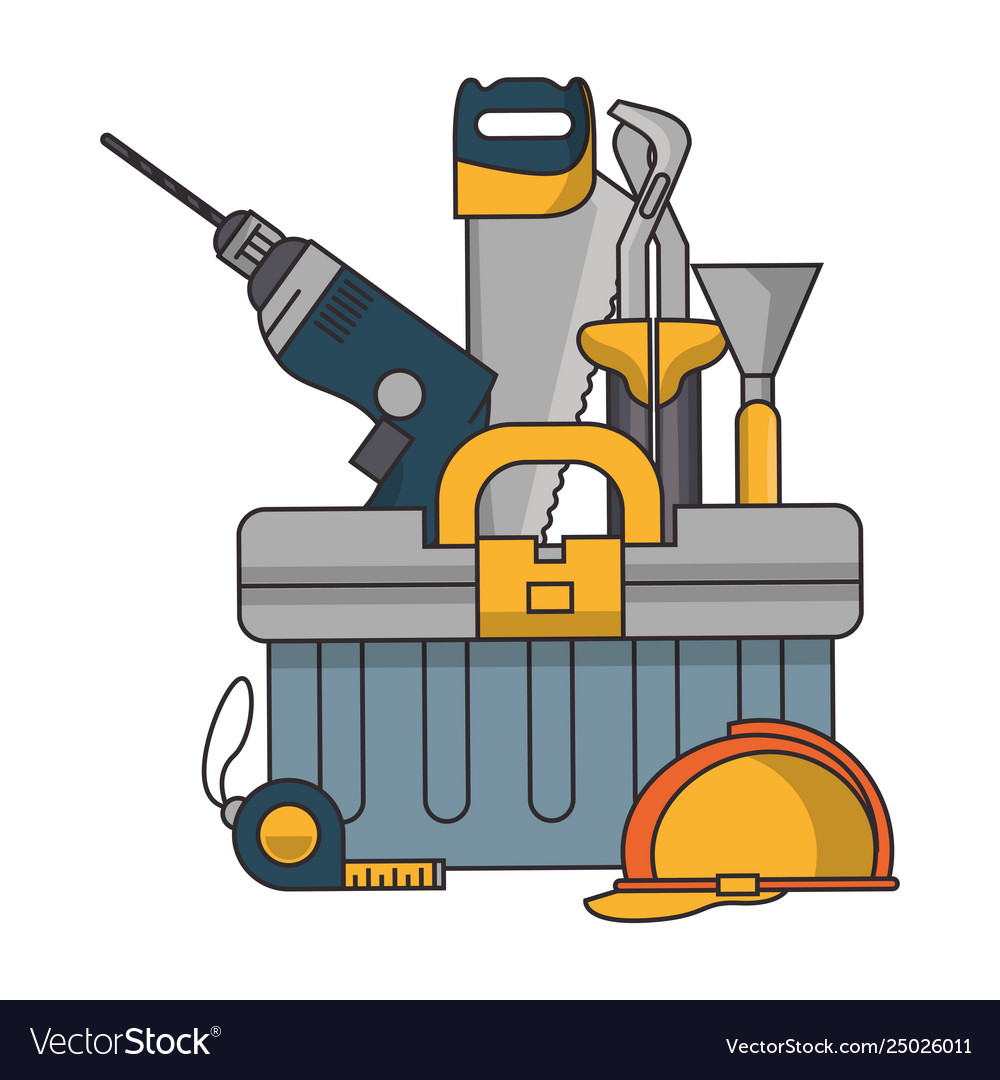 Box with construction tools