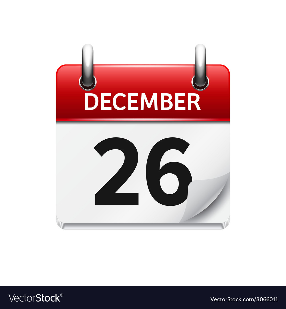 December 26 flat daily calendar icon Royalty Free Vector