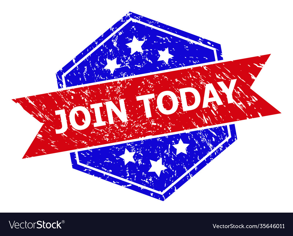 Hexagonal bicolor join today rubber stamp