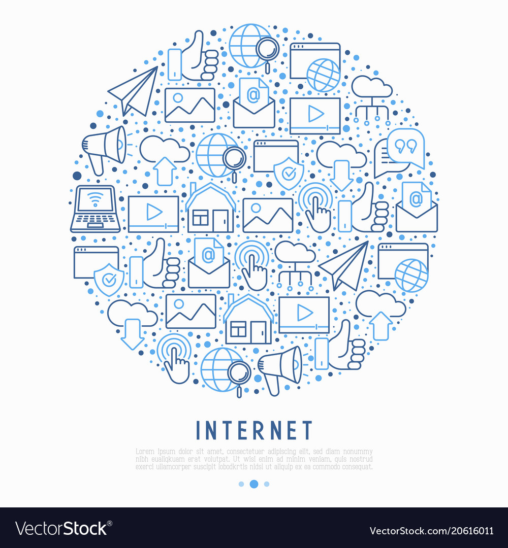 Internet concept in circle with thin line icons Vector Image Internet concept in circle with thin line icons