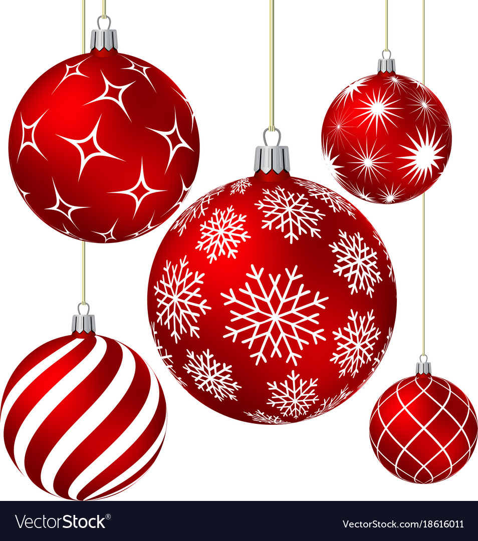 Red christmas balls with different patterns Vector Image