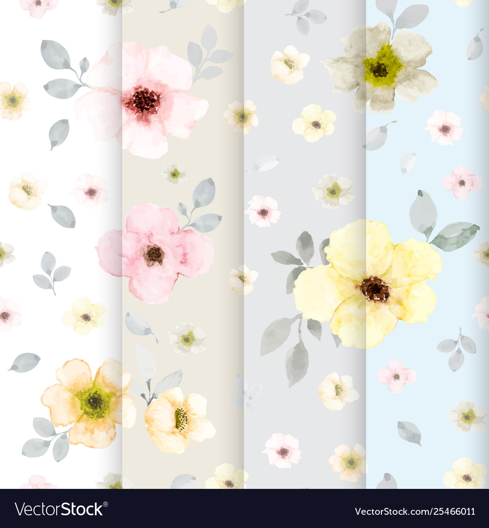 Set 4 cute flower watercolor seamless pattern vector image Set 4 cute flower watercolor seamless pattern