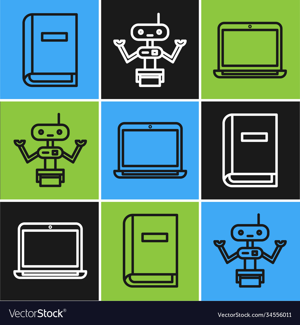 Set line user manual laptop and robot icon vector image Set line user manual laptop and robot icon