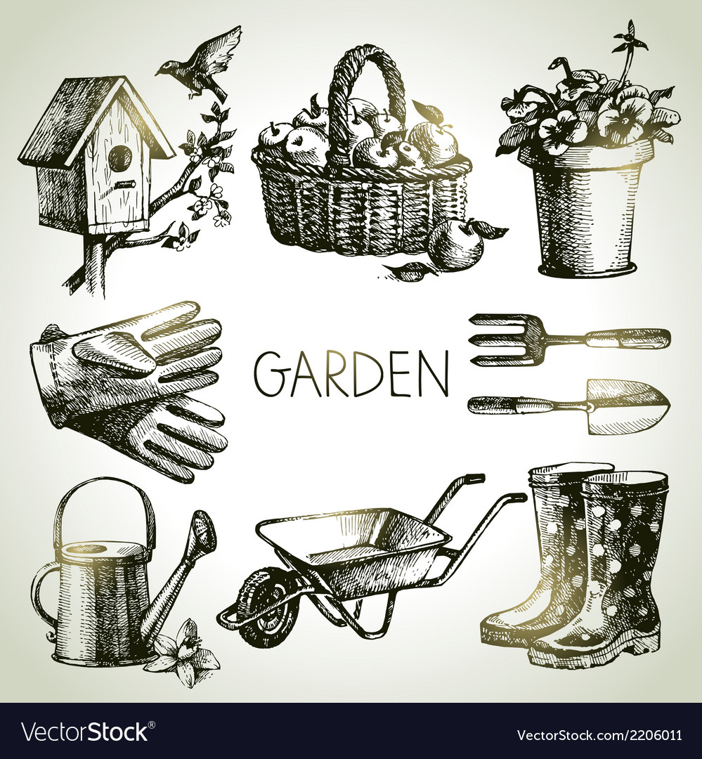 Sketch gardening set Royalty Free Vector Image