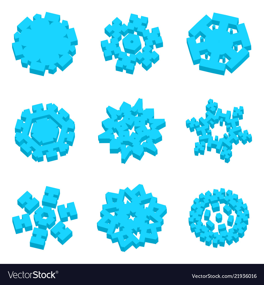 3d isometric snowflake icon with various