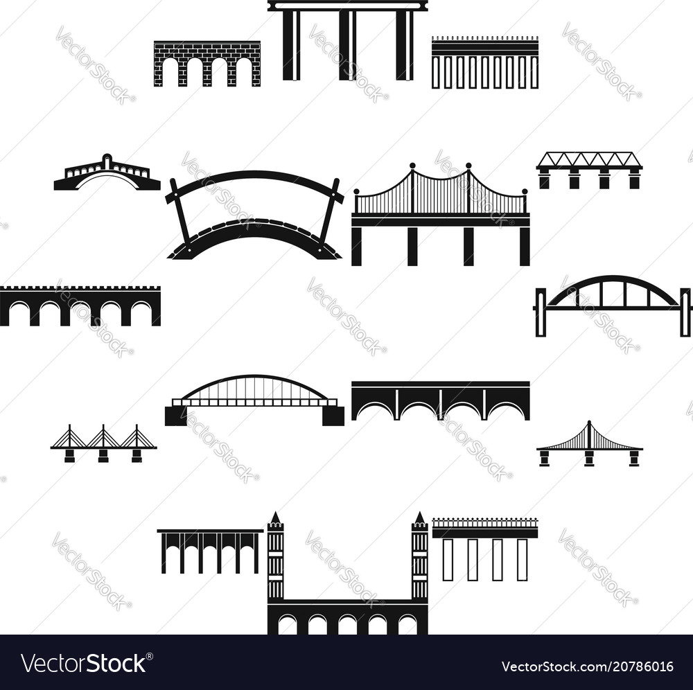 Bridge set icons simple style